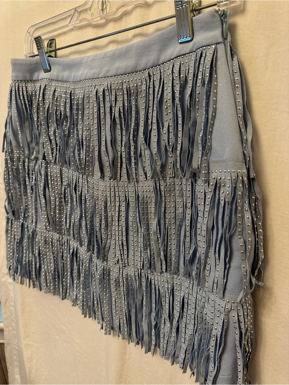 Free the Roses Fringe Mini Skirt Blue Studded Western Festival Womens Size Small
